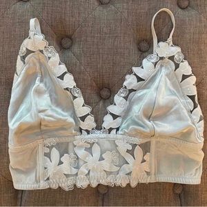 Victoria’s Secret Blue Satin Floral Sheer Appliqué Longline Bralette